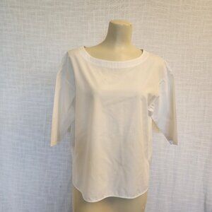 Uniglo W Med Crisp White Woven Lightweight Cotton 2/3 Sleeve Length Top A250